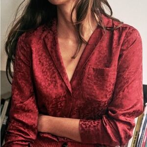 Sezane Florence Silk Blouse in Bordeaux, Size 36